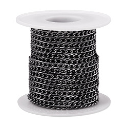 Gunmetal 10M Aluminium Curb Chains, Unwelded, with Spool, Gunmetal, 5x3.5x1mm