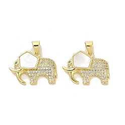 Слон Латунные микропаве прозрачные подвески с фианитом, без кадмия и без свинца, с оболочкой, реальный 18 k позолоченный, слон, 16x22x3.5 мм, отверстие : 5x4 мм