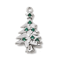 Рождественская елка Рождественские латунные подвески с микропаве из фианита, стойки покрытие, долговечный, без кадмия и без свинца, платина, рождественская елка, 20.5x12x3 мм, отверстие : 1.2 мм