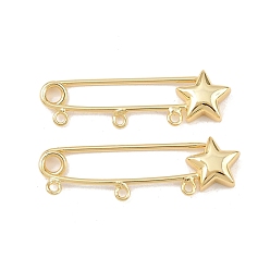 Настоящее золото 18K Фурнитура для броши в форме звезды из латуни, долговечный, без свинца и без кадмия, стойки покрытие, реальный 18 k позолоченный, 11x37.5x4 мм, отверстие : 1.5 мм