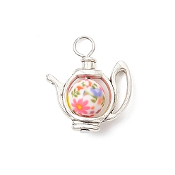 Античный Серебристый & Платиновый Непрозрачные печатные акриловые подвески, колпачок для чайника, с рамкой из сплава в тибетском стиле, старинное серебро и платина, 26.5x23x10 мм, отверстие : 4 мм