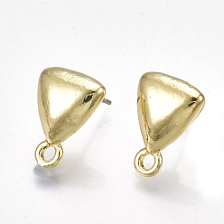 Light Gold Alloy Stud Earring Findings, with Steel Pins, with Loop, Triangle, Light Gold, 14.5x10.5mm, Hole: 2mm, Pin: 0.7mm