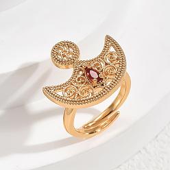 Красный Регулируемые кольца для женщин с микропаве из латуни и кубическими цирконами, луна, золотые, красные