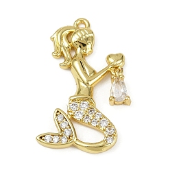 Настоящее золото 18K Латунные микро проложить кубического циркония подвески, русалка, долговечный, без кадмия и без свинца, стойки покрытие, реальный 18 k позолоченный, 26.5x16.5x3 мм, отверстие : 1.2 мм