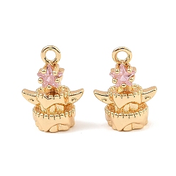 Бледно-Розовый Латунные микро проложить кубического циркония прелести, реальный 18 k позолоченный, кулон в виде звезды, розовый жемчуг, 14x10.5x7 мм, отверстие : 1.6 мм