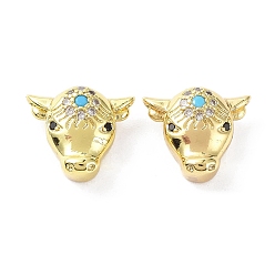 Настоящее золото 18K Стойки обшивки латунь микро проложить кубического циркония бусы, долговечный, бык голова, реальный 18 k позолоченный, 9.5x11x5 мм, отверстие : 1.6 мм