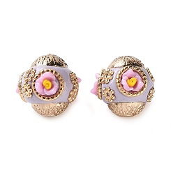 лаванда Ручная полимерная глиняная индонезия бисер, круглые, с сердечником из сплава и смолы, золотой свет, лаванда, 15~16x15 мм, отверстие : 1.8 мм