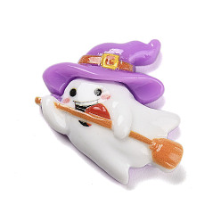 Белый Кабошоны из непрозрачной смолы для декодирования Хэллоуина, призрак в шляпе ведьмы, белые, 26x28x8.5 мм