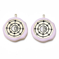 чертополох Латунь эмаль подвески, подвески с фазами луны, без никеля , золотые, плоско-круглые, чертополох, 31x27x3.5 мм, отверстие : 2 мм