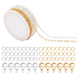 Golden & Silver DIY Jewelry Making Kits, Including Brass Paperclip Chains & Lobster Claw Clasps & Jump Rings and Polypropylene Empty Spools, Golden & Silver, 9x3.5x0.7mm, 6m/set