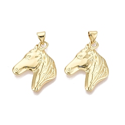 Настоящее золото 18K Латунные подвески, лошади прелести, реальный 18 k позолоченный, 25.5x20x2 мм, отверстие : 5x3 мм