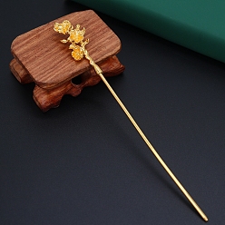 Golden Alloy Hair Stick Findings, Flower, Golden, 180x130mm