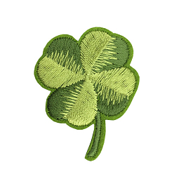 Темно-оливково-зеленый Компьютеризированная вышивка тканью утюжок на / шить на заплатках, аксессуары для костюма, клевер, темно-оливковый зеленый, 43x35 мм