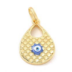 Blue Brass Pendants, with Enamel, Real 18K Gold Plated, Long-Lasting Plated, Teardrop with Evil Eye Charm, Blue, 34x23.5x6mm, Hole: 10x7mm