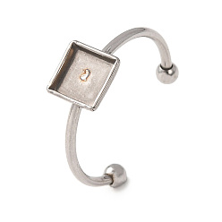 Stainless Steel Color 304 Stainless Steel Cuff Rings Components, Pad Ring Base Findings, Square, Stainless Steel Color, 7mm, 18mm, Tray Size: 6x6mm