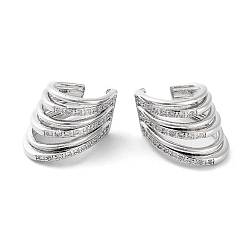Platinum Brass Micro Pave Cubic Zirconia Cuff Earrings, Split Non Piercing Earrings, Platinum, 16x13mm