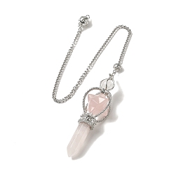 Розовый Кварц Биолокационные маятники из натурального розового кварца, с цепочками из сплава с платиновым покрытием, Оберег в виде дубинки со звездой Меркаба, Рейки Викка колдовство балансирующий остроконечный подвесной маятник, 310~315 мм, отверстие : 2 мм