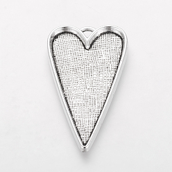 Античное Серебро Тибетский стиль сплава настройки кабошон большой кулон, чашки безель с краями, без свинца и без кадмия, сердце, античное серебро, лоток : 40x25.5 мм, 53.5x30x4 мм