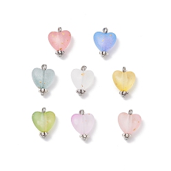 Античный Серебристый & Платиновый 8 шт прозрачные акриловые подвески, с медными петлями, сердце прелести, старинное серебро и платина, 14.5x10x5.5 мм, отверстие : 1.8 мм
