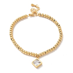 Золотой Вакуумное покрытие pvd 304 браслет из нержавеющей стали с ромбами и кубическим цирконием, 201 браслет из круглых бусин из нержавеющей стали для женщин, золотые, 8-3/4 дюйм (22.2 см)