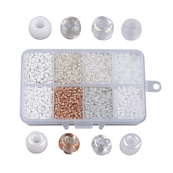 White 8/0 Glass Seed Beads, Mixed Style, Round, White, 3x2mm, Hole: 1mm, about 4200pcs/box, Packaging Box: 11x7x3cm