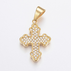 Golden 304 Stainless Steel Rhinestone Pendants, Cross, Golden, 36x26x4mm, Hole: 11x8mm
