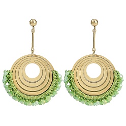 Зеленый Настоящие 14позолоченные 304серьги-гвоздики из нержавеющей стали в стиле бохо, с кристаллом, украшения для женщин, плоско-круглые, зелёные, 56.5x38 мм