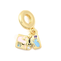 Настоящее золото 18K Латунь микропаве прозрачный кубический цирконий европейские подвески с подвесками, с разноцветной эмалью,, Подвески с большими отверстиями, без кадмия и без свинца, отпечаток лапы, реальный 18 k позолоченный, 24 мм, отверстие : 4.5 мм