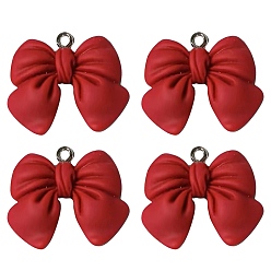 Красный Подвески из смолы, с платиновым железом винт с проушиной, бантом, красные, 19x22x5 мм, отверстие : 1.8 мм
