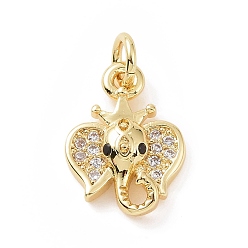 Golden Brass Micro Pave Cubic Zirconia Charms, with Jump Ring, Elephant Head Charm, Golden, 13.5x9.5x3.5mm, Hole: 2.8mm