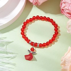 Оранжево-Красный Прозрачные пластиковые браслеты с бусинами для детей, с акриловым шармом в виде ангела, оранжево-красный, внутренний диаметр: 2-3/4 дюйм (7 см)