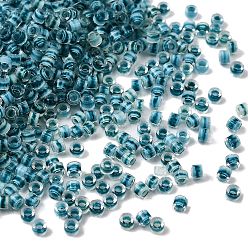 чирок Цилиндрические стеклянные бусины, прозрачные цвета внутри, зелено-синие, 2.5x1.8 мм, отверстие : 2 мм, Около 2700 шт / 450 г