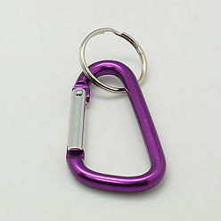 Purple Aluminum Carabiner Keyring, with Iron Clasps, Oval, Purple, 57x30.5mm
