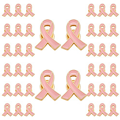 Золотой 40 шт. эмалевая розовая лента для повышения осведомленности о раке груди, значок из сплава для рюкзака, золотые, 26.5x20.5x1.7 мм