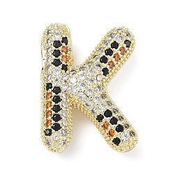 Letter K Латунные микро проложить кубического циркония подвески, долговечный, стойки покрытие, письмо амулеты, реальный 18 k позолоченный, Письмо K, 23x16x7.5 мм, отверстие : 5.2x3 мм