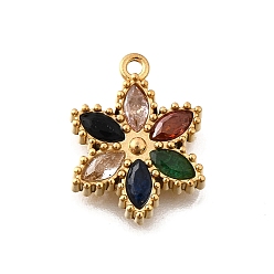 Разноцветный 304 подвески из нержавеющей стали с микропаве из кубического циркония, цветок, ионное покрытие (ip), реальный 18 k позолоченный, красочный, 15x11.5x2.5 мм, отверстие : 1.2 мм