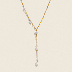 Настоящее золото 18K Элегантные 304 цепочки из нержавеющей стали и натурального пресноводного жемчуга с рисунком риса для женщин, белые, реальный 18 k позолоченный, 16.14 дюйм (41 см)