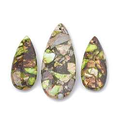 Имперская яшма Собранные бронзитовые и имперские яшмовые подвески, слеза, окрашенные, 36~50x15~21x6~7 мм, отверстие : 1 мм, 3 шт / комплект