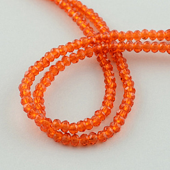 Orange Red Transparent Glass Beads Strands, Faceted, Rondelle, Orange Red, 3x2mm, Hole: 0.5mm, about 160~165pcs/strand, 15.35 inch~15.75 inch(39~40cm)