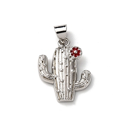 Платина Латунь эмаль подвески, кактус с цветком, платина, 21x16x3.5 мм, отверстие : 3.5x4 мм