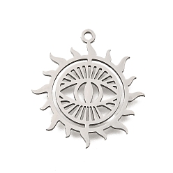 Нержавеющая Сталь Цвет 201 подвески из нержавеющей стали, лазерная резка, солнце с оберегом от сглаза, цвет нержавеющей стали, 28.5x26x1 мм, отверстие : 1.8 мм