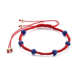 Sapphire (Jewelry Parties Factory Sale)Adjustable Nylon Thread Braided Bead Bracelets, Red String Bracelets, with Round Polymer Clay Rhinestone Beads and Brass Beads, Sapphire, Inner Diameter: 2-1/8~3-1/2 inch(5.5~8.9cm)