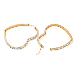 Настоящее золото 18K 304 обруч серьги из нержавеющей стали сердце, с полимерной глиной и горный хрусталь, реальный 18 k позолоченный, 60.5x52x3.5 мм, штифты : 0.8 мм