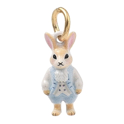 Кролик Латунные подвески с принтом, Подвески в виде животных с соединительными кольцами, золотые, голубой, кролик, 15.5x7.5x5 мм, отверстие : 4 мм
