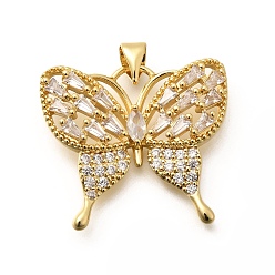 Прозрачный Реечное покрытие латунь микропаве кубический цирконий эмаль подвески, долговечный, без свинца и без кадмия, бабочки прелести, прозрачные, 22.5x25.5x5.5 мм, отверстие : 5x3 мм