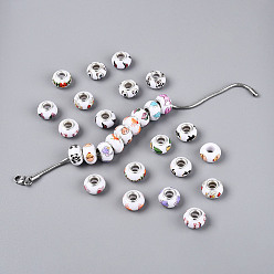 Mixed Shapes Непрозрачная смола европейский бисер, RONDELLE большие шарики отверстия, с латунными сердечниками с серебряным покрытием, разноцветные, разнообразные, 13.5~14x9 мм, отверстие : 5 мм