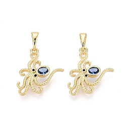 Настоящее золото 18K Латунные микро проложить кубического циркония подвески, прелести осьминога, реальный 18 k позолоченный, 20x18x2.5 мм, отверстие : 6x3 мм