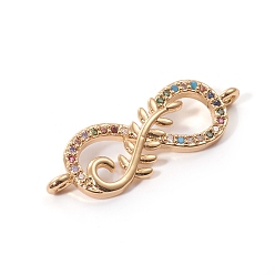 Золотой Соединители из латуни с микропаве и кубическим цирконием, бесконечность, красочный, золотые, 9x27x2 мм, отверстие : 1.2 мм