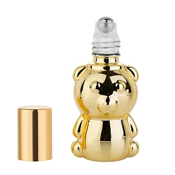 Golden Steel Roller Ball Bottles, Bear Shape Glass Empty Essential Oil Perfume Bottle, Refillable Bottle, Golden, Capacity: 8ml(0.27fl. oz)