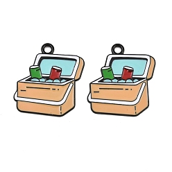 Khaki Baking Paint Alloy Enamel Pendants, Insulated Box Charms, Black, Khaki, 26x25x1mm, Hole: 2mm